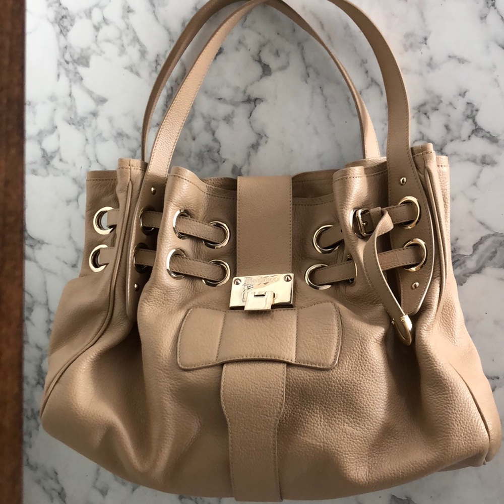 $1,895 Jimmy Choo Ramona nude bag w/ gold hardware